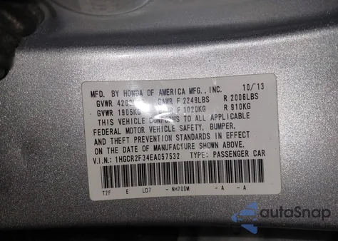 2014 Honda Accord Lx from USA, damaged, VIN 1HGCR2F34EA057532